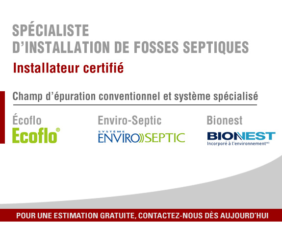 champ d'épuration Écoflo, Enviro-Septic, Bionest, fosse septique